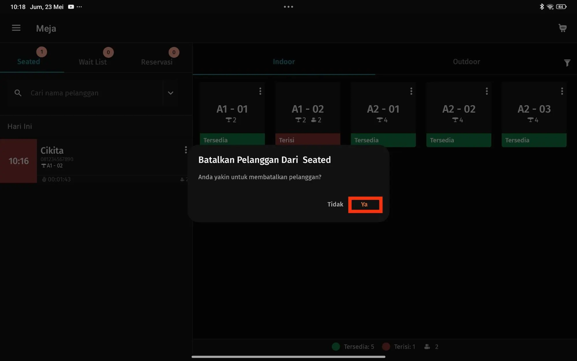 3 cMembatalkan Transaksi pesanan pada Table Management